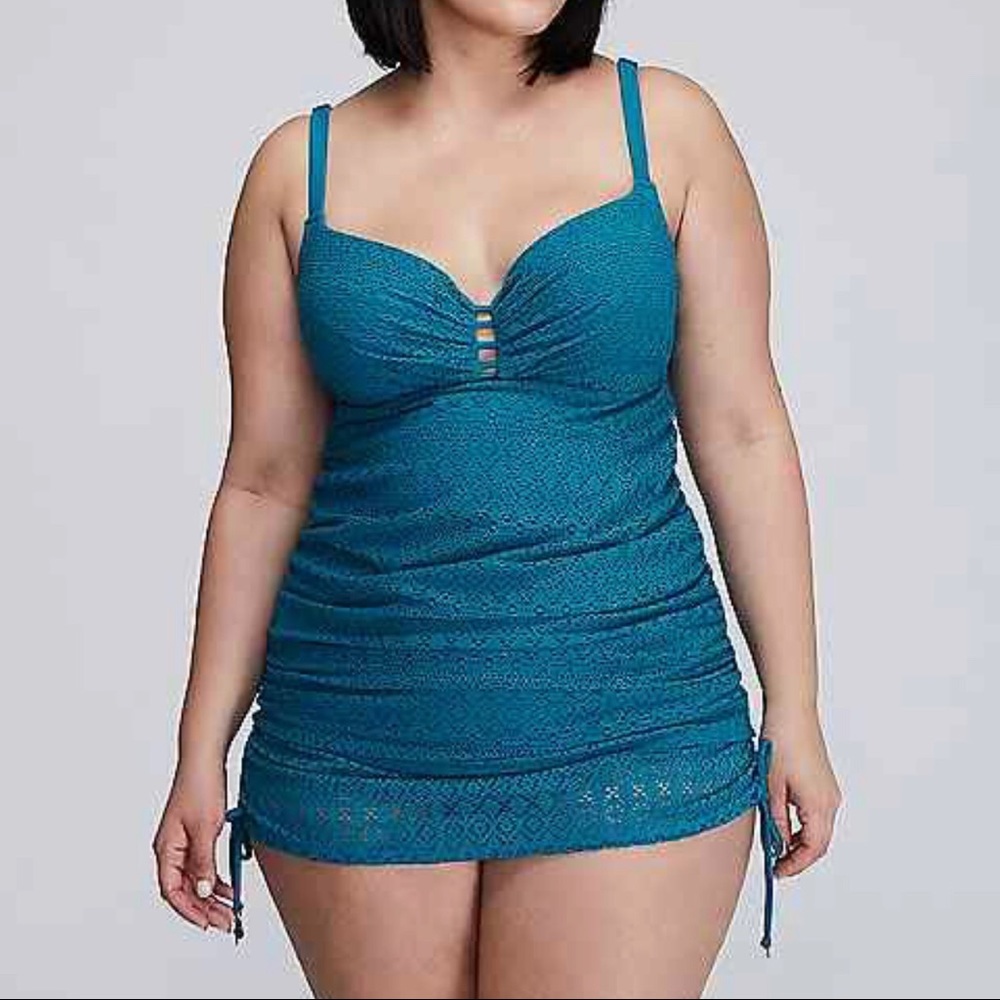 Blue Tankini with high brief bottom